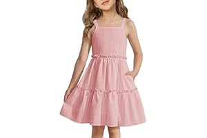 Arshiner Girls Spaghetti Strap Dress Toddler Summer Dresses Kids Beach Casual Sundresses with Pockets for 1-7t