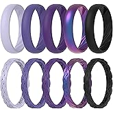 ThunderFit Silicone Rings for Her - Mix Women's Silicone Wedding Rings, 1.8mm Thick Rubber Engagement Rings Braided & 4mm Classic Rings Combo