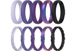 ThunderFit Silicone Rings for Her - Mix Women's Silicone Wedding Rings, 1.8mm Thick Rubber Engagement Rings Braided & 4mm Classic Rings Combo