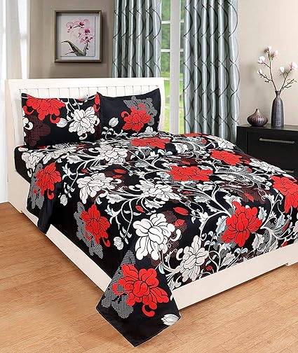 Weave Well Premium 3D Print Multi Color Double Bedsheet with 2 Pillow Covers