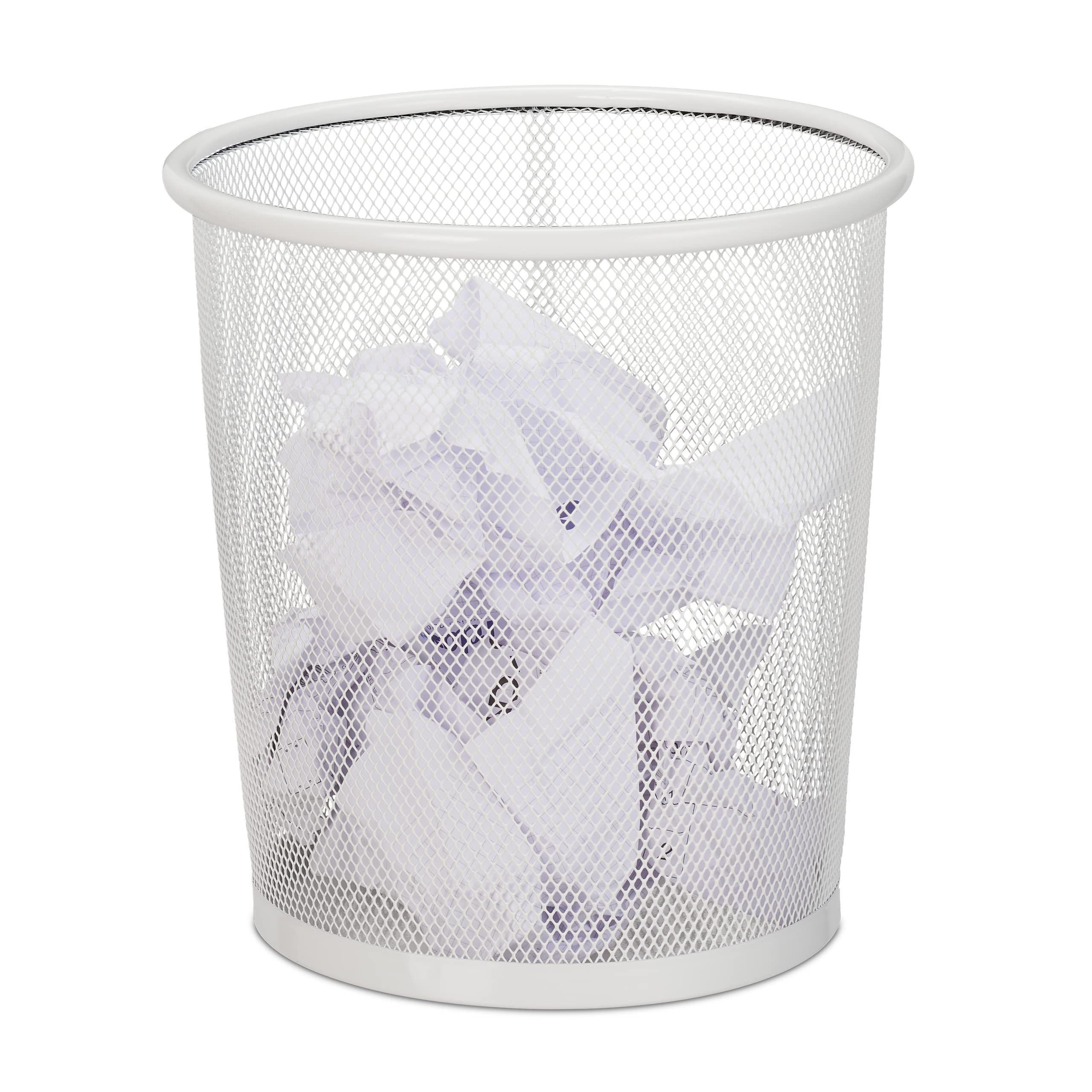 Relaxdays Wastebasket, Wastepaper, Office & Home, Round, Wire Mesh, Paper Bin, Metal, H x D: 24 x 23 cm, White, Steel