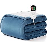 Homemate Heated Blanket Electric Throw - 50"x60" Heating Blanket Throw 1/2/4/6/8 Hours Auto-Off 10 Heat Level Over-Heat Protection Flannel Sherpa ETL Certification