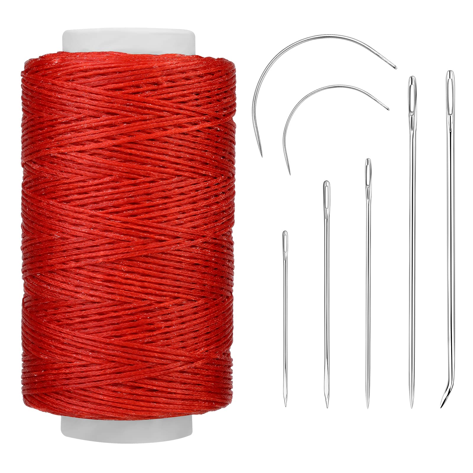 250M Leather Waxed Thread, Sewing Waxed Thread Cord with Needles, Upholstery Repair Sewing Kit for Bookbinding, Shoe Repairing, Leather Projects, 150D/Red