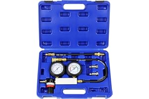 JoyFans Cylinder Leak Down Tester Kit, Tu-21 Small Engine Combustion Leakdown Detector with Compression Gauge Spark Plug Adapters for Pressure Leakage Test on Automotive Motorcycle Car Blue