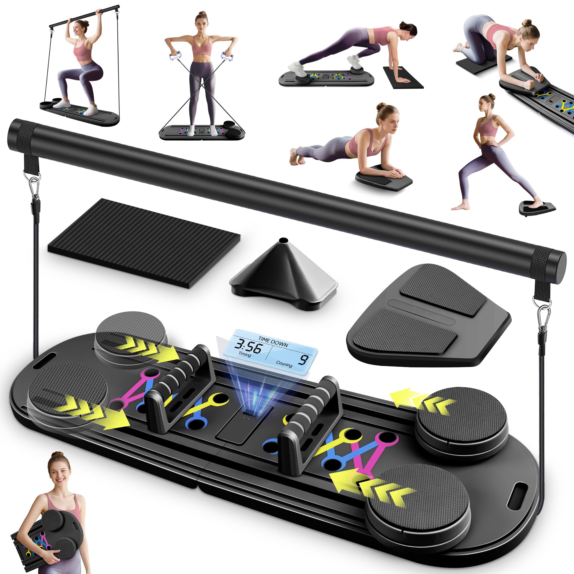Pilates Reformer, Reformer Pilates Machine for Home Workout, Multifunctional Abdominal Board, Portable Foldable Ab Trainer Machine, Pilates Core Workout Equipment for Women (Black)