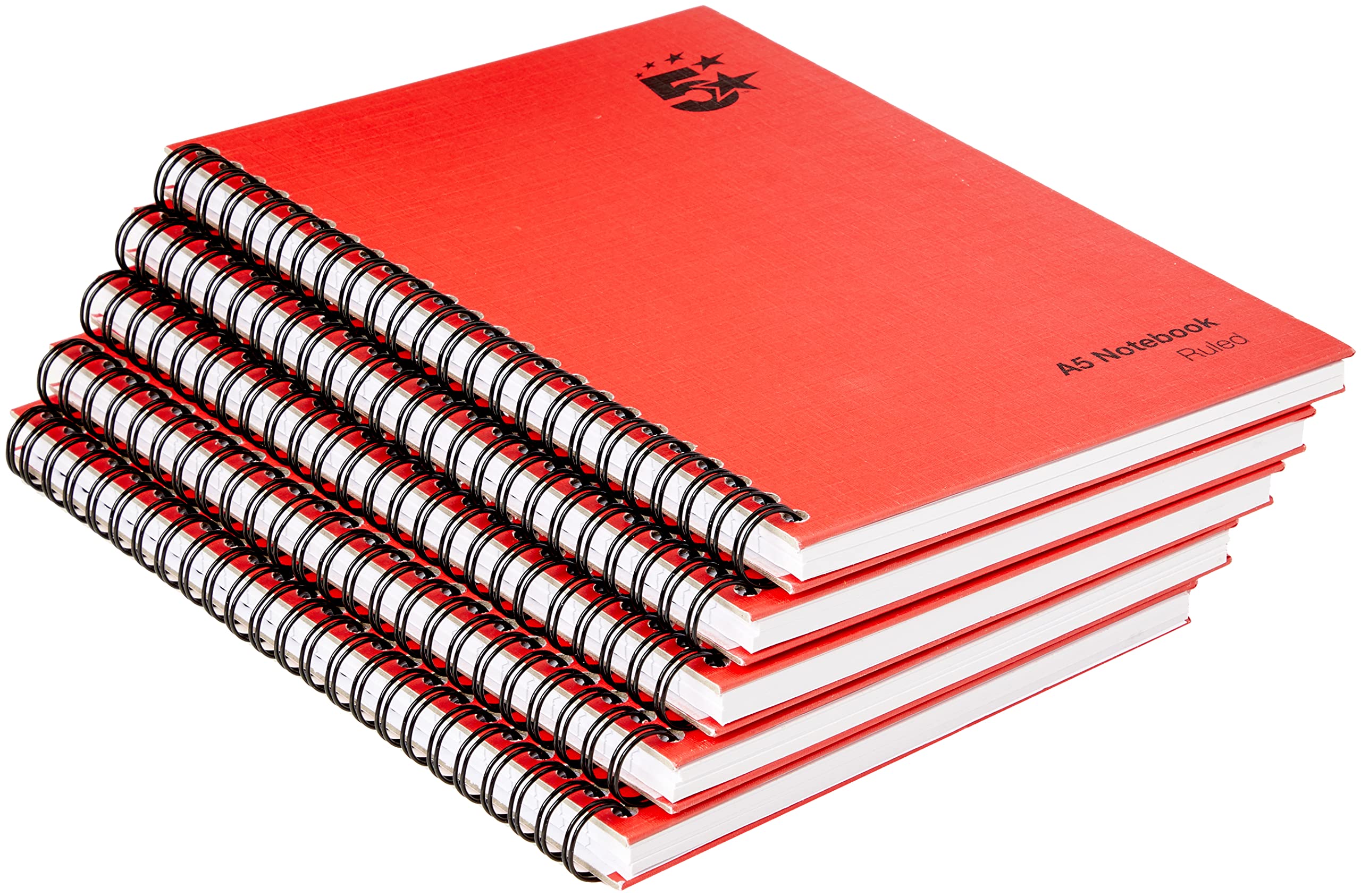 5 Star Manuscript Book Wirebound 70gsm Ruled 160 Pages A5 [Pack of 5], Red