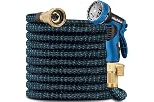 MIUBBUR 75 ft Expandable Garden Hose - 2025 New Kink Free Flexible Water Hose 50ft with 10 Pattern Spray Nozzle, 3/4 Solid Brass Connectors, Retractable Latex Core - Lightweight Expanding Hose