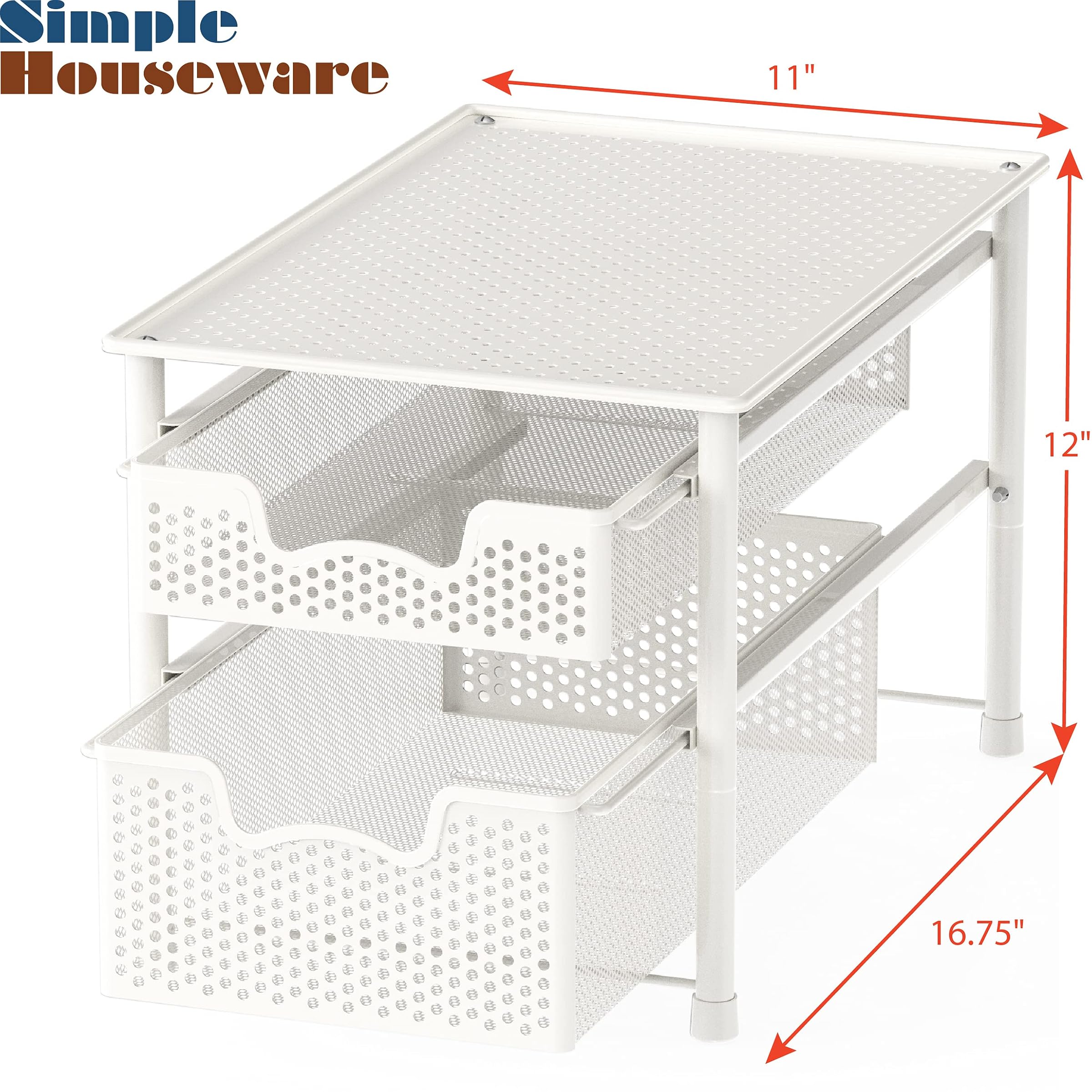 Simple Houseware 積み重ね可能 2段スライドバスケット オーガナイザー 引き出し ホワイト