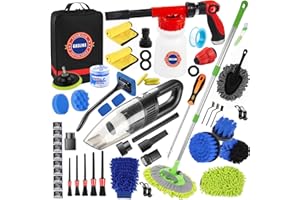 GASLIKE 63PCS Car Wash Cleaning Kit,Car Wash Brush with Long Handle,Car Detailing Kit with Foam Gun,Car Cleaning Supplies,Handheld Vacuum, Car Detailing Kit (63PCS)