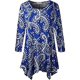 LARACE Plus Size Tops 3/4 Sleeve Shirts for Women Tunic Tops For Leggings Floral Basic Tee Loose Fit Clothing (A-Blue45 1X)