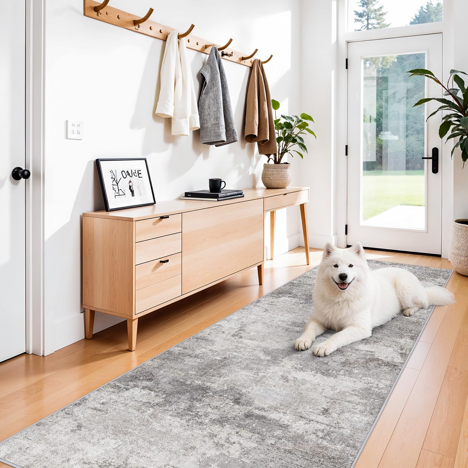 BYYVOO 3x10 Extra Long Runner Rug Non-Slip Washable - Abstract Modern Indoor Hallway Carpet for Long Entryways, Kitchen, Bedroom - Soft Thin Low Pile Floor Runners for High Traffic Areas 3x10 Grey Image