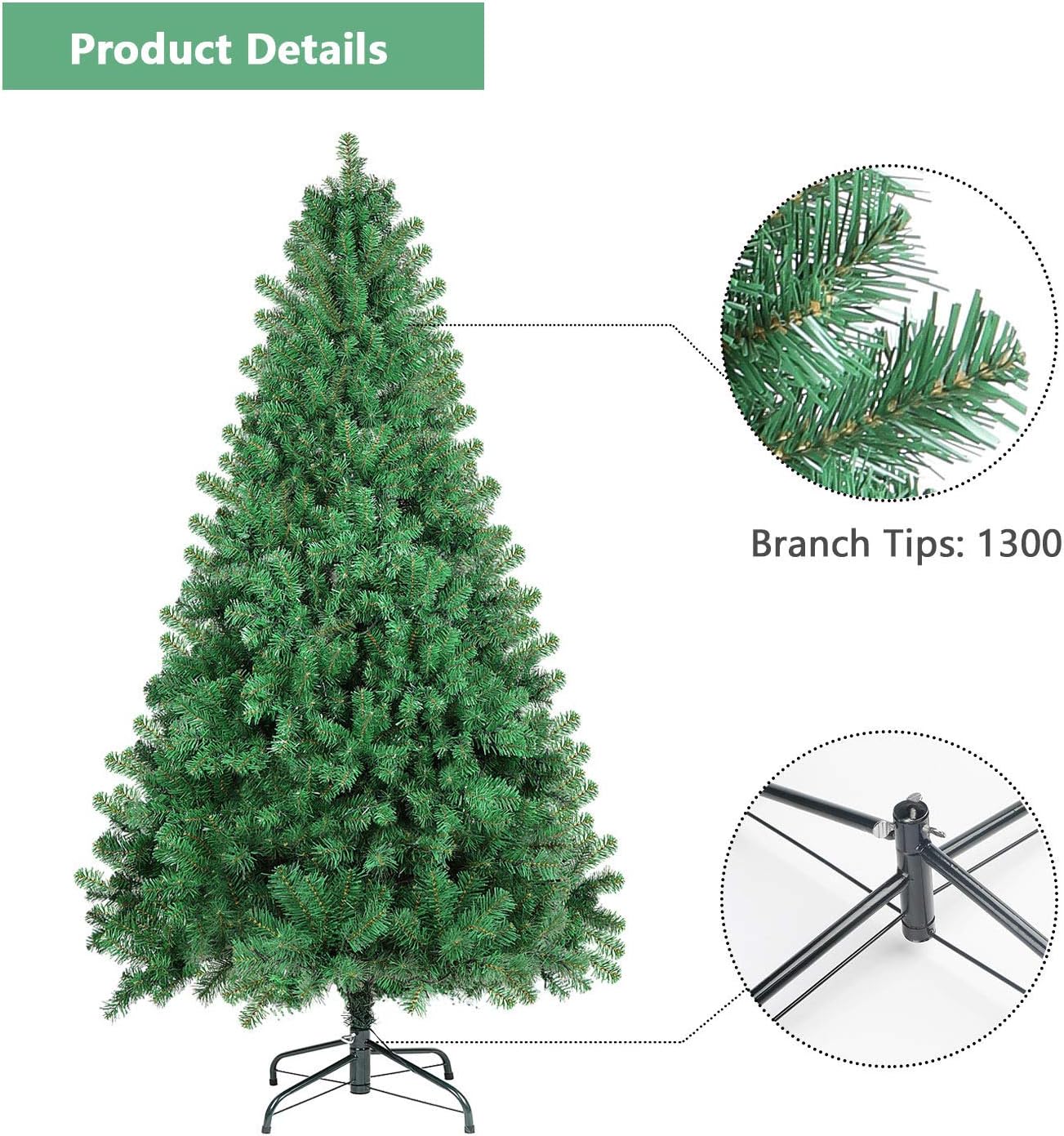 SHareconn 6.5ft Unlit Premium Artificial Spruce Hinged Christmas Tree