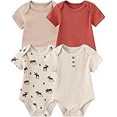 Falianni 4-Pack Short Sleeve Baby Boy Girl Rompers Cartoon New born Unisex 0-12M Infant Clothes