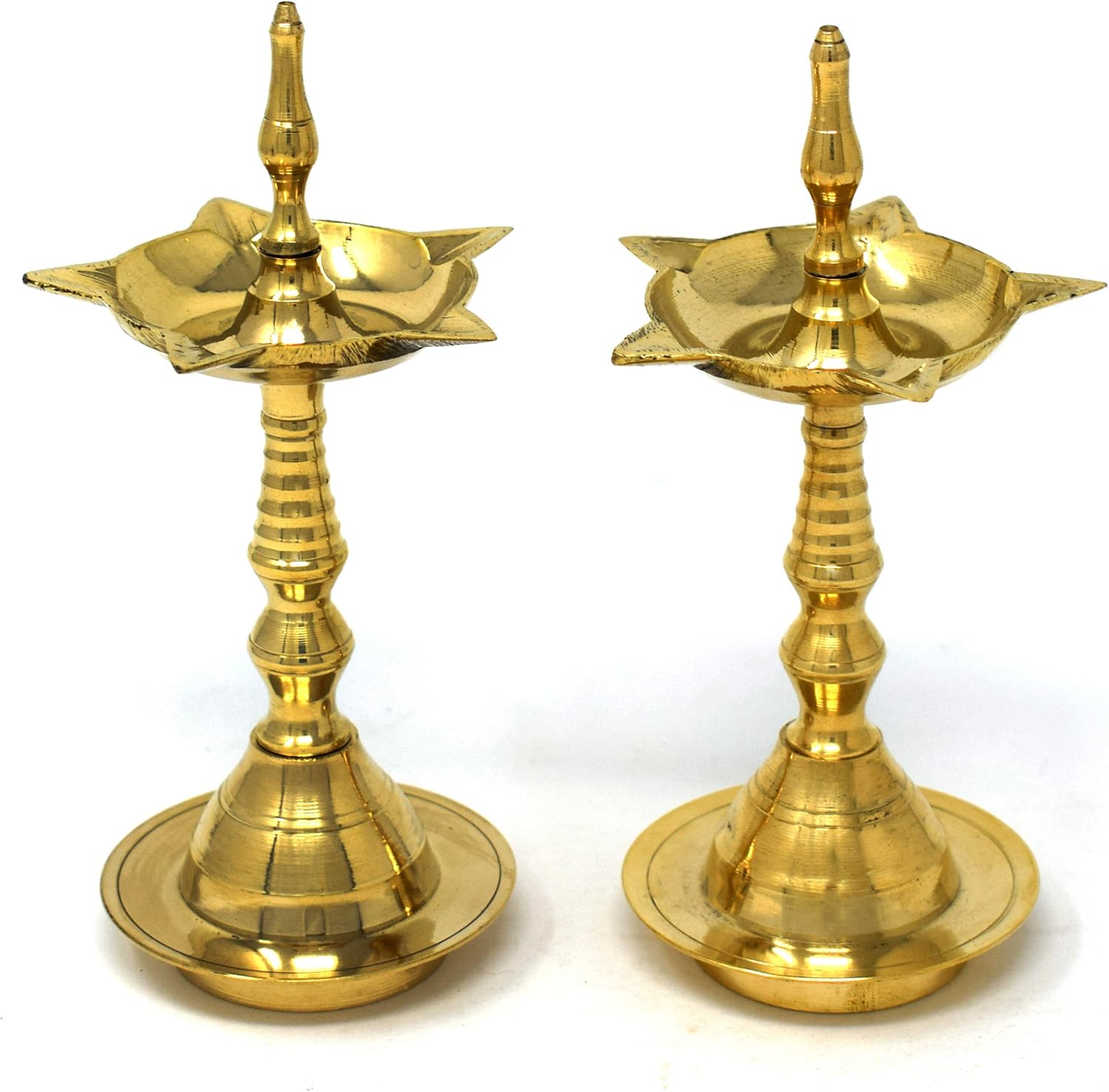 Oil Lamps & Accessories - Hashcart® Brass Kerala Diya Diyas Diya Lamp for Puja Diwali Diyas [ 6 inch, Set of 2, Small ] Traditional Samai Lamp Kutthu vilakku Panchmahal Deepam - Indian Diwali Gifts