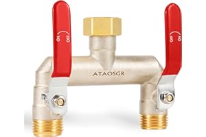 ATAOSGR Garden Hose Splitter, 2 Way Heavy Duty Outdoor Faucet Splitter, Extra Long Handles High Flow Hose Adapter,with Shutoff Valves,3/4" GHT Thread