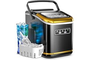 Kismile Countertop Ice Maker, 28lbs/24H Portable Ice Machine with Handle, 6 Mins/9 Pcs Bullet Ice Cubes, Self-Cleaning, Ice Basket & Scoop, Ideal for Home, Kitchen, Bar, or RV(Black)