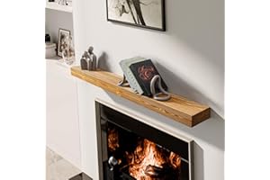 BoscoMondo Solid Wood Fireplace Mantel Shelf, Floating Mantle for Living Room, Farmhouse Rustic Wood Mantel, Easy Wall Mount with Heavy-Duty Metal Bracket (54", Oak)