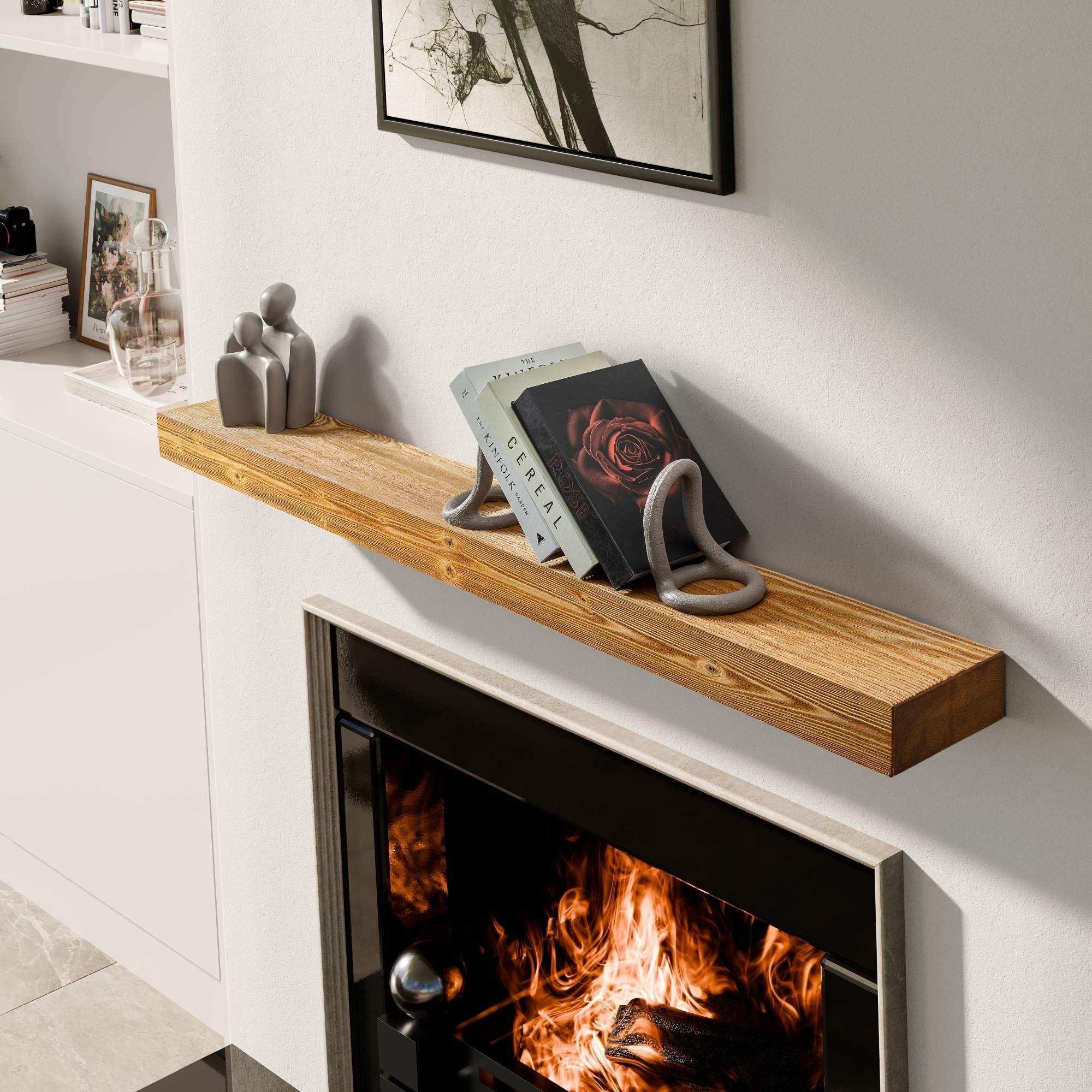 Photo 1 of **MISSING WALL MOUNT BRACKET**BoscoMondo Solid Wood Fireplace Mantel Shelf, Floating Mantle for Living Room, Farmhouse Rustic Wood Mantel, Easy Wall Mount with Heavy-Duty Metal Bracket (60", Oak)