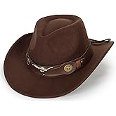 Women & Men Felt Western Cowboy Hat Classic Roll Up Brim Belt Buckle Cowgirl Fedora (M)