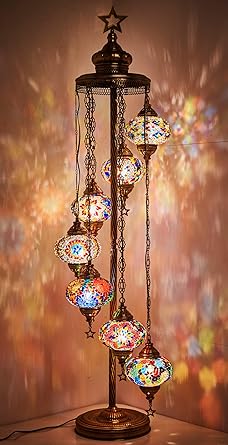 Demmex 7 Big Globes Turkish Moroccan Mosaic Floor Lamp Light Bohemian Boho Tiffany Mosaic Floor Lamp With North American Plug Socket 55