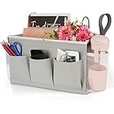 Lilithye Bedside Storage Organizer with Fixed Straps and Water Bottle Holder for Home, College, Dorm, Bunk / Hospital Bed, Crib Bed Rails (Grey)