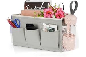 Lilithye Bedside Storage Organizer with Fixed Straps and Water Bottle Holder for Home, College, Dorm, Bunk / Hospital Bed, Crib Bed Rails (Grey)