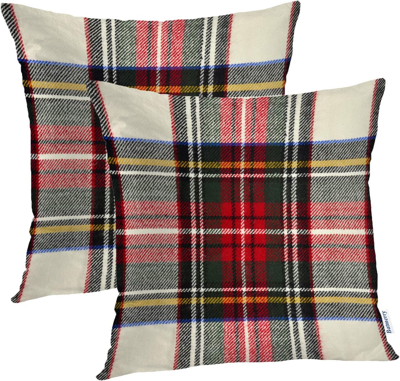 Batmerry Red White Plaid Decorative Pillow Covers, 22 x 22