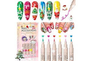 GELLAKTIK 6 Colors Nail Art Pens Set, 3D Nail Polish Pens Quick-Drying Acrylic Paint Markers, Dotting Liner Brush for DIY Nail Design, Home & Salon Manicure Tools