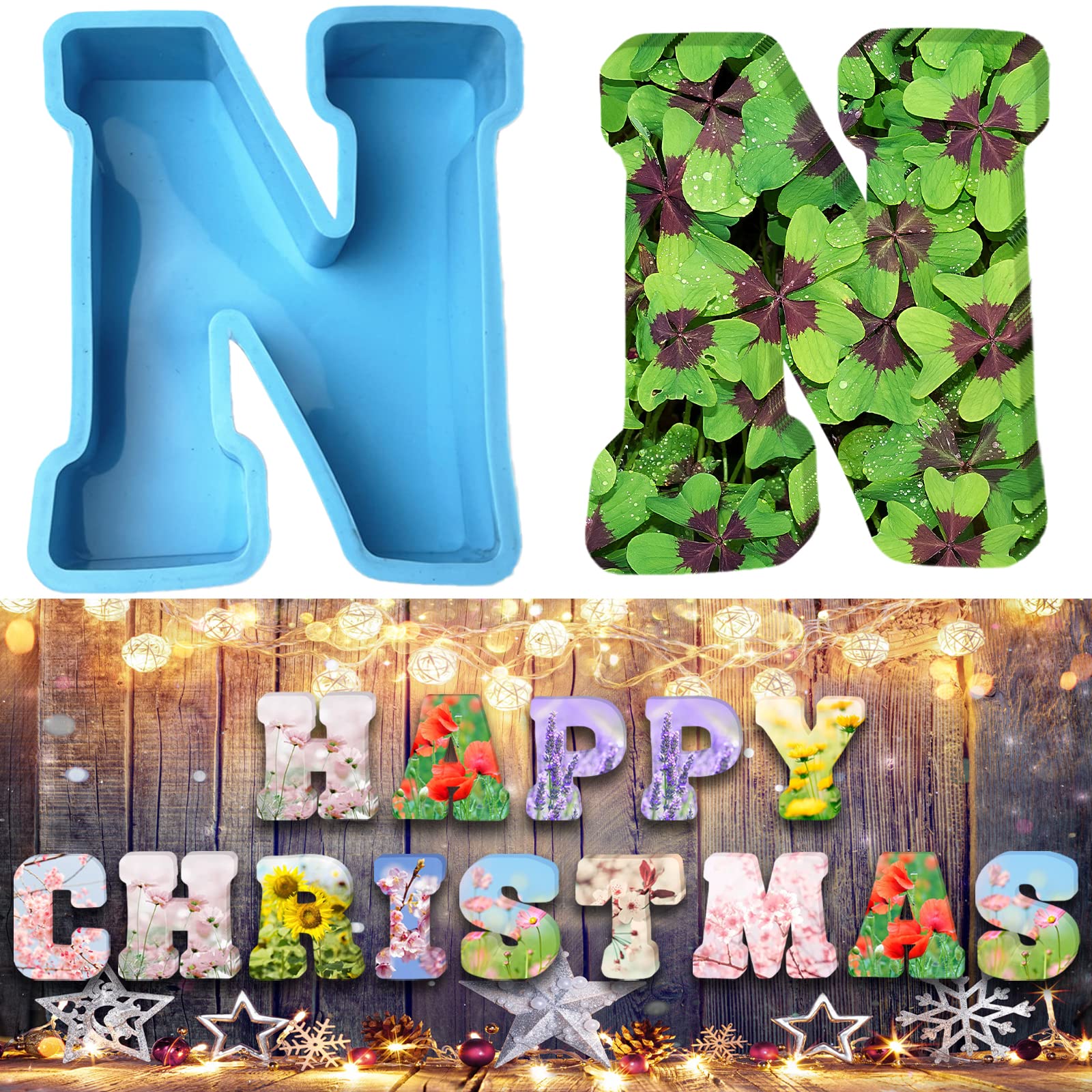 3D Alphabet Silicone Molds Large Letter Epoxy Molds for Resin 6 Inch DIY Resin Casting Letter Moulds Chocolate Baking Molds for Birthday Wedding Party Christmas Art Craft Ornaments (N)