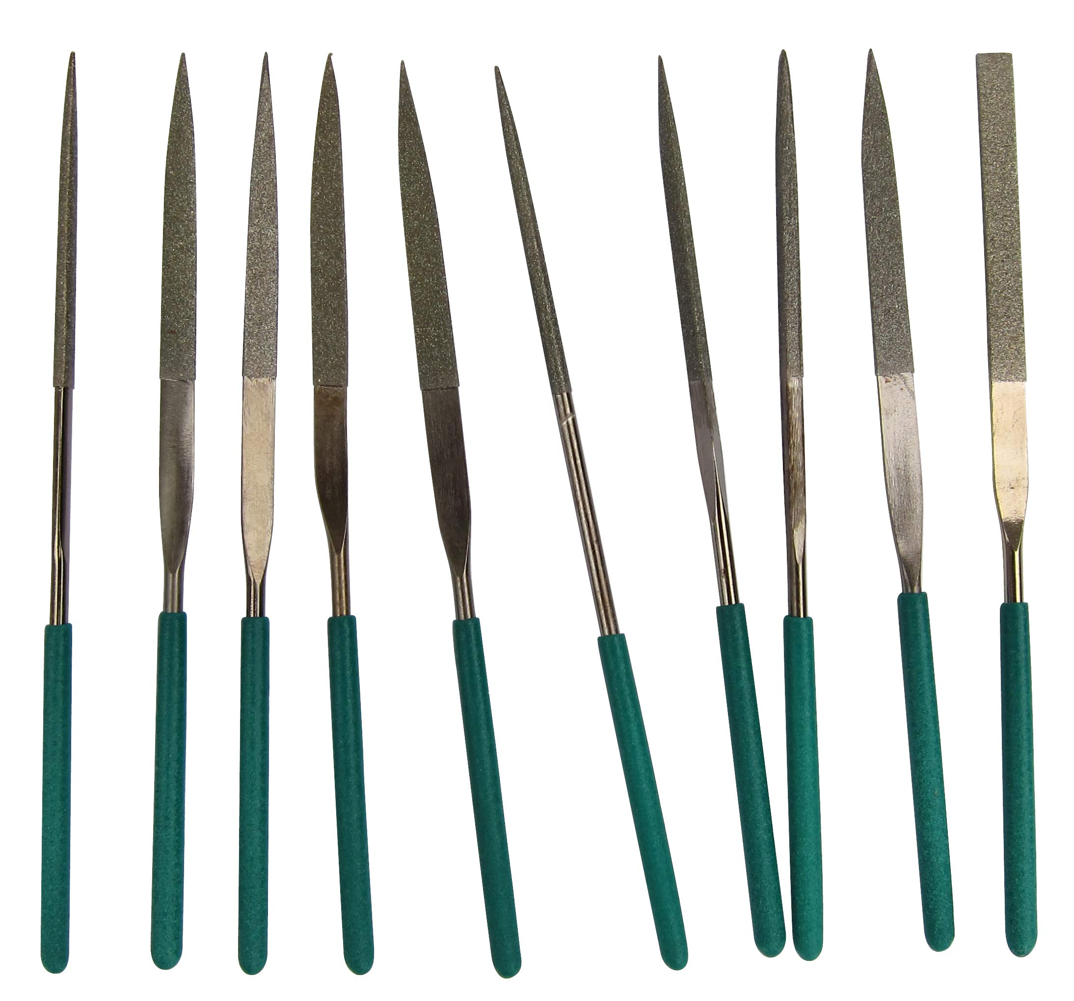 5.5-Inch Black Nickel Diamond Needle Files 10Pcs (10 Shapes), Medium #120 Grit Black Nickel Diamond Coated, for Metal/Ceramic/Jewelry/Glass Filing, Premium-Grade (Class III) Diamond Needle Files