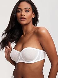 DOBREVA Women's Mesh Strapless Bra Sheer Unlined