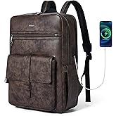 Shrrie 16 inch Vegan Leather Laptop Backpack with USB Charger,Smart Computer Backpack for Men and Women Business,Work,Office,College