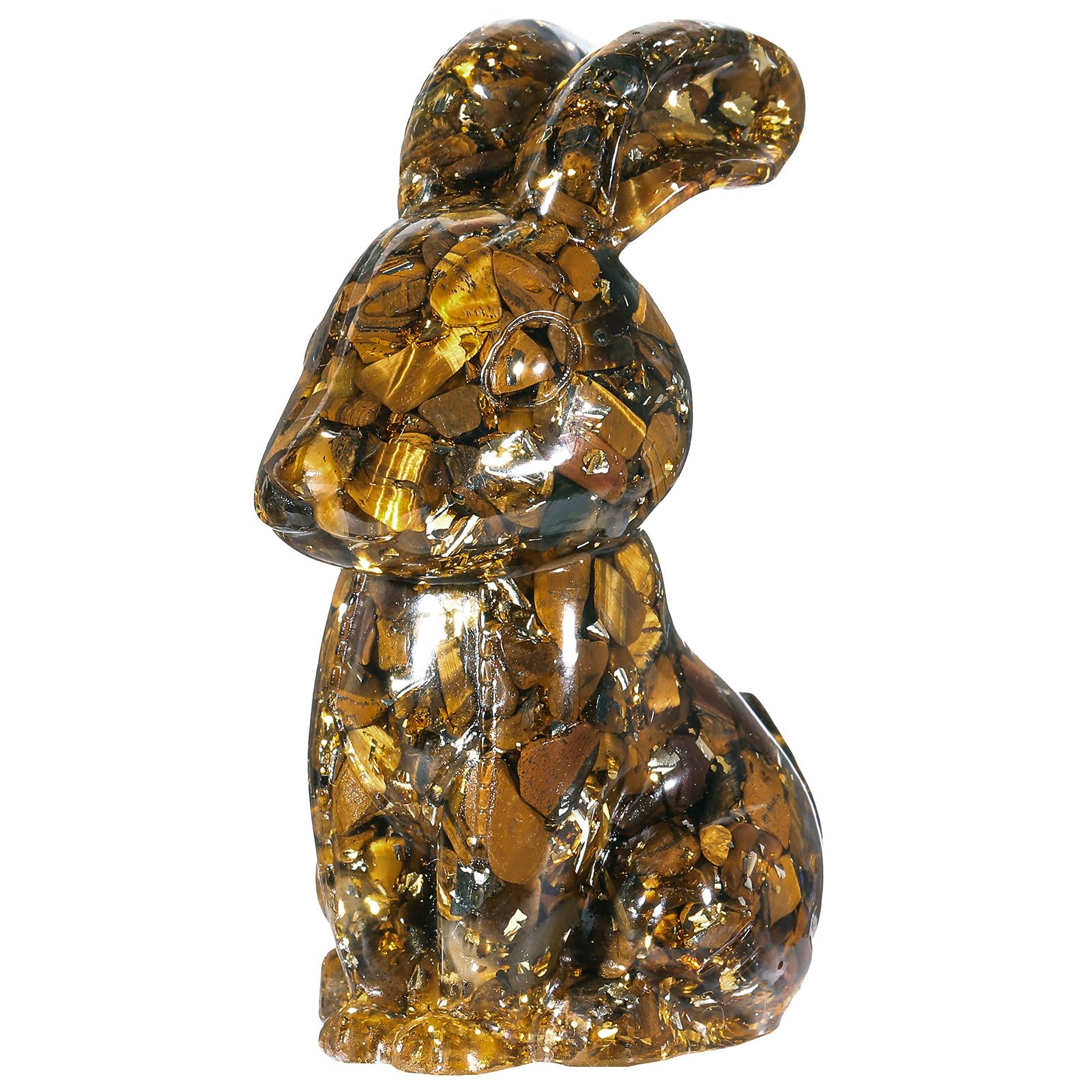 Nupuyai 3" Tiger's Eye Crystal Stone Animal Rabbit Statue, Easter Bunny Figurine Resin Stone Figure Pocket Sculpture Feng Shui Ornament Good Luck Home Office Decor