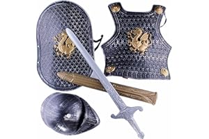 Csafyrt Knight Costume Kids 4Pcs/Set Dragon Pattern Medieval Knight Armor Includes Helmet, Shield, Sword, and Armor, Kids Dre