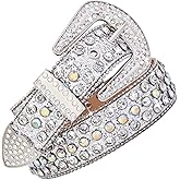VXRXAL Men Fashion Rhinestone Belt Western Bling Studded Design Leather Diamond Belt for Jeans