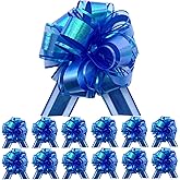 12PCS Blue Pull Bows for Gift Wrapping, 6 Inches Large Gift Bow, Laser Ribbon Decoration for Flower Bouquets and Basket, Aurora Bows for Birthday Presents, Anniversary, Wedding (Navy Blue)
