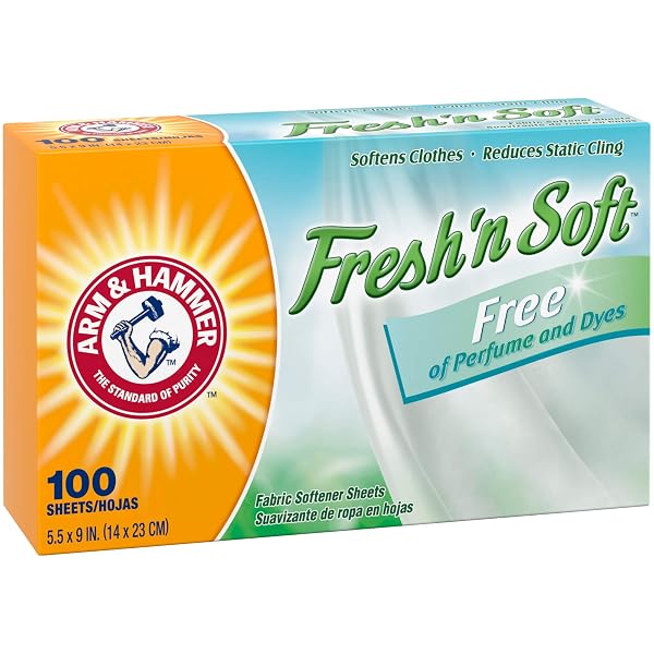 ARM & HAMMER FABRIC SOFTENER SHEETS, FREE OF PERFUMES AND DYES, 100 CT