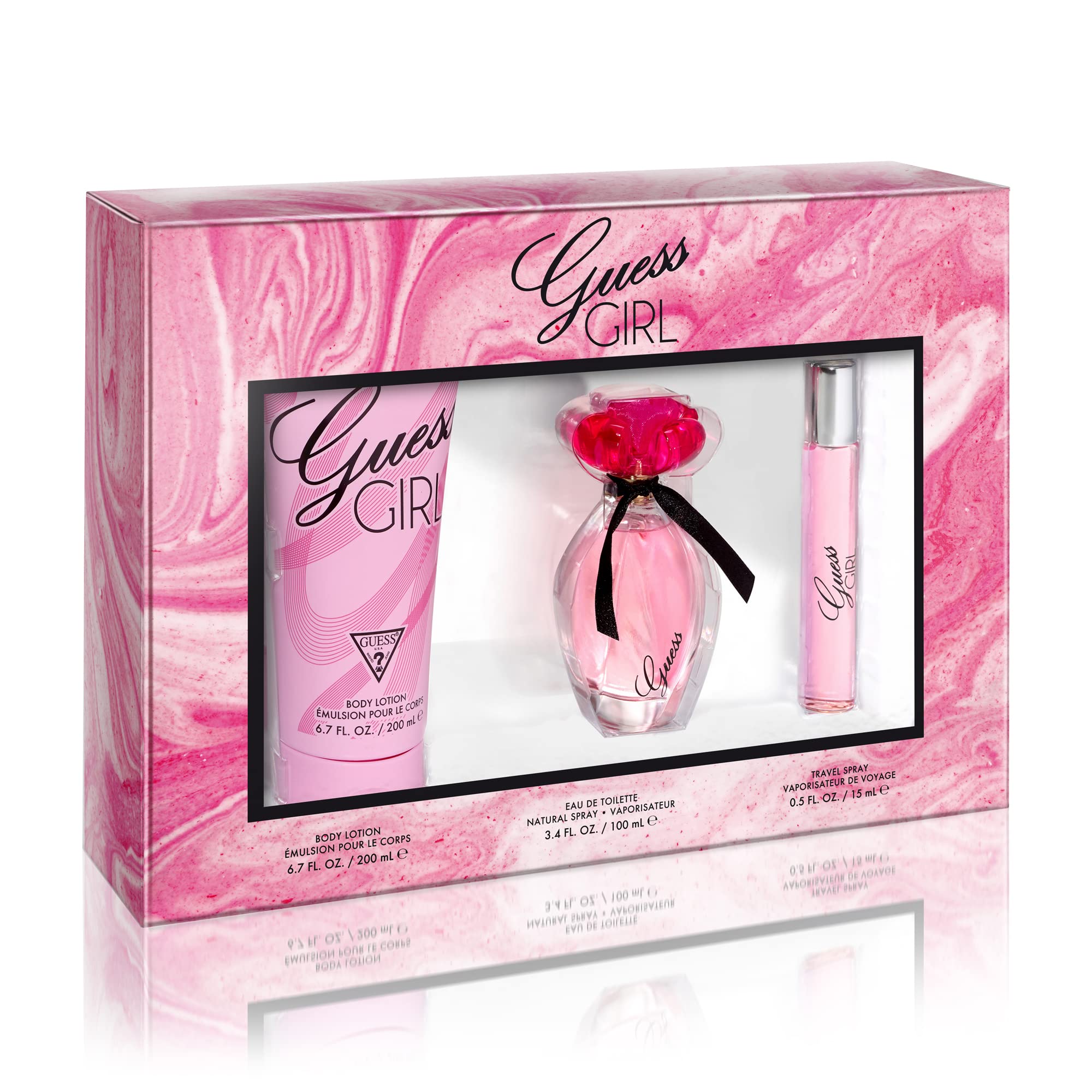 Guess Girl Eau de Toilette 3 Piece Gift Set - Perfume Spray 3.4 Fl. Oz, Travel Spray 0.5 Fl. Oz, & Body Lotion 6.7 Fl. Oz.