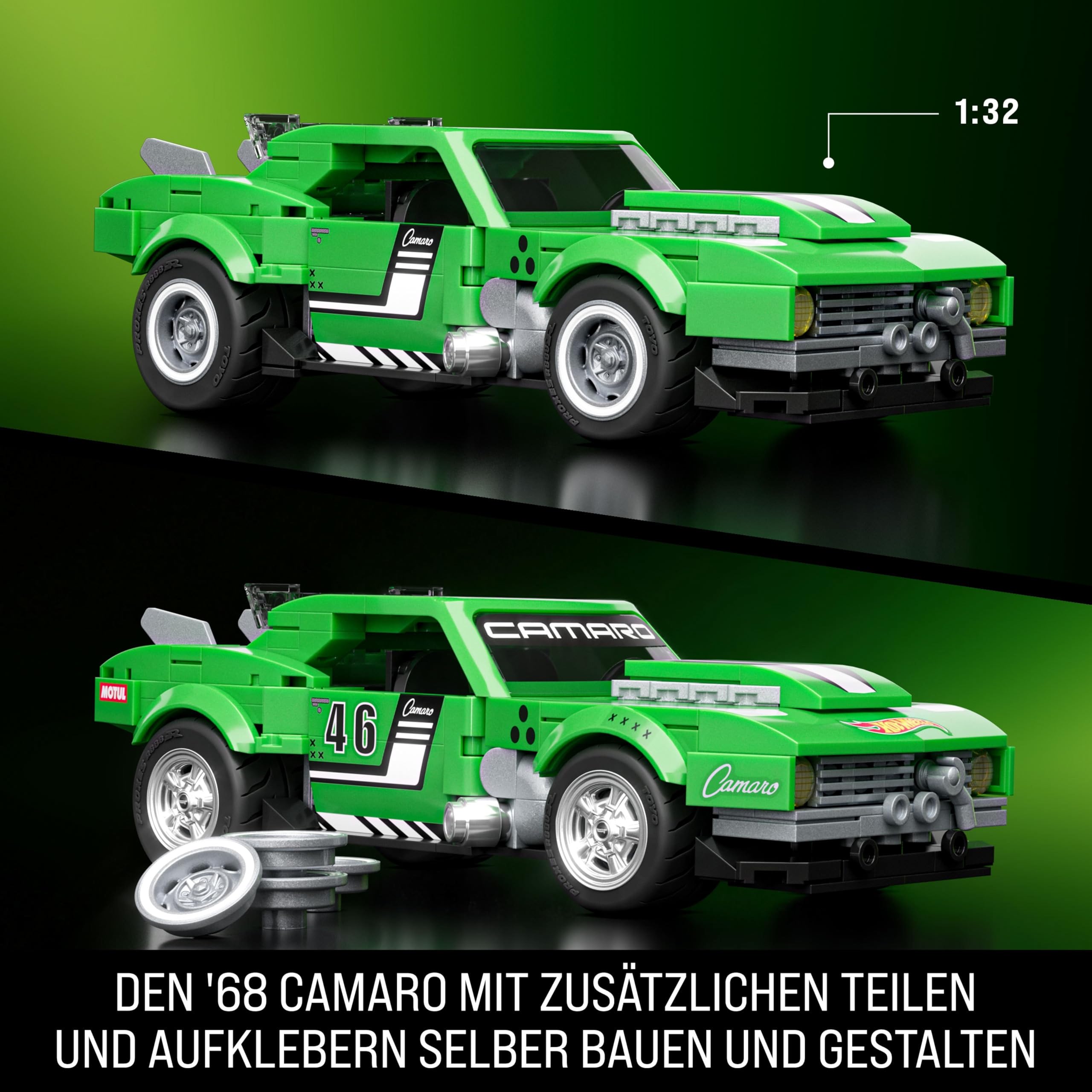 ​Mattel Brick Shop Hot Wheels Speed Serie Bauset, Custom ’68 Camaro mit 289 Teilen, realistischen Details und individuellen Aufklebern, für Sammler und Kinder ab 10 Jahren, JFT16 3