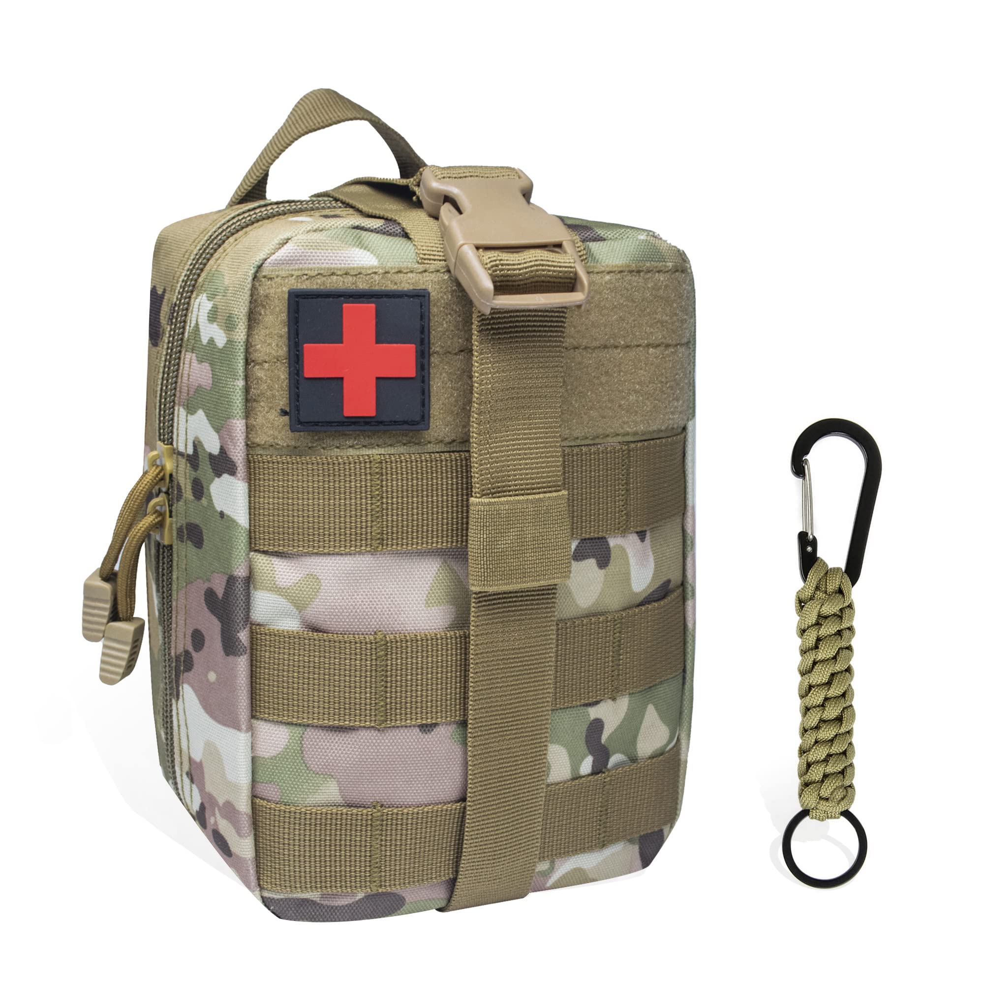 QIYUANT Molle First Aid Bag Tactical IFAK Rip-Away Utility EDC Pouch with Outdoor Hook Hiking Waist Belt Pack Survival Military EMT Emergency Medical Pouch for Home Car Travel Camping Empty CP Camo