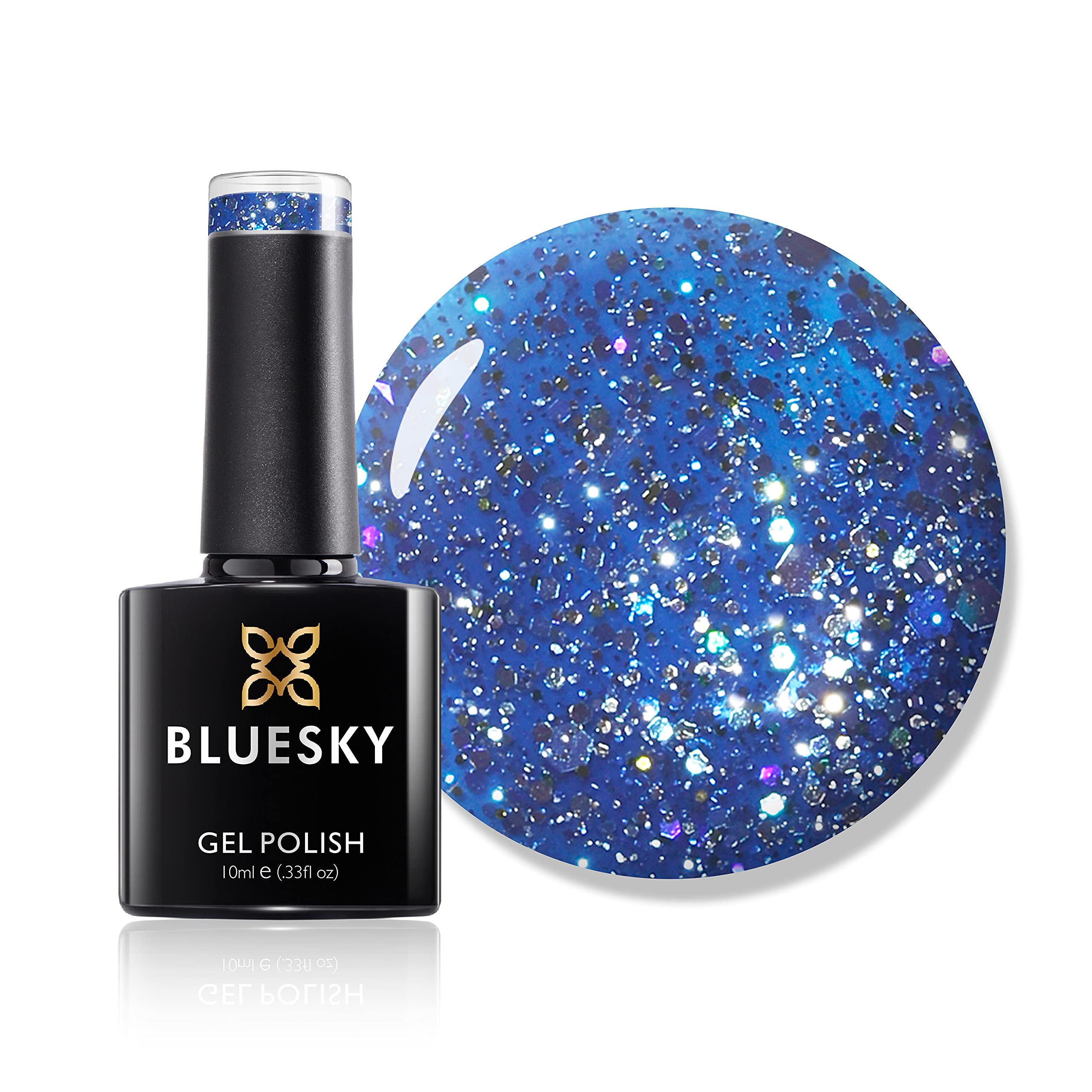 Bluesky Gel Nail Polish, Midnight Blue Blz13, Dark Blue Glitter, Long Lasting, Chip Resistant, 10 ml (Requires Drying Under UV LED Lamp)