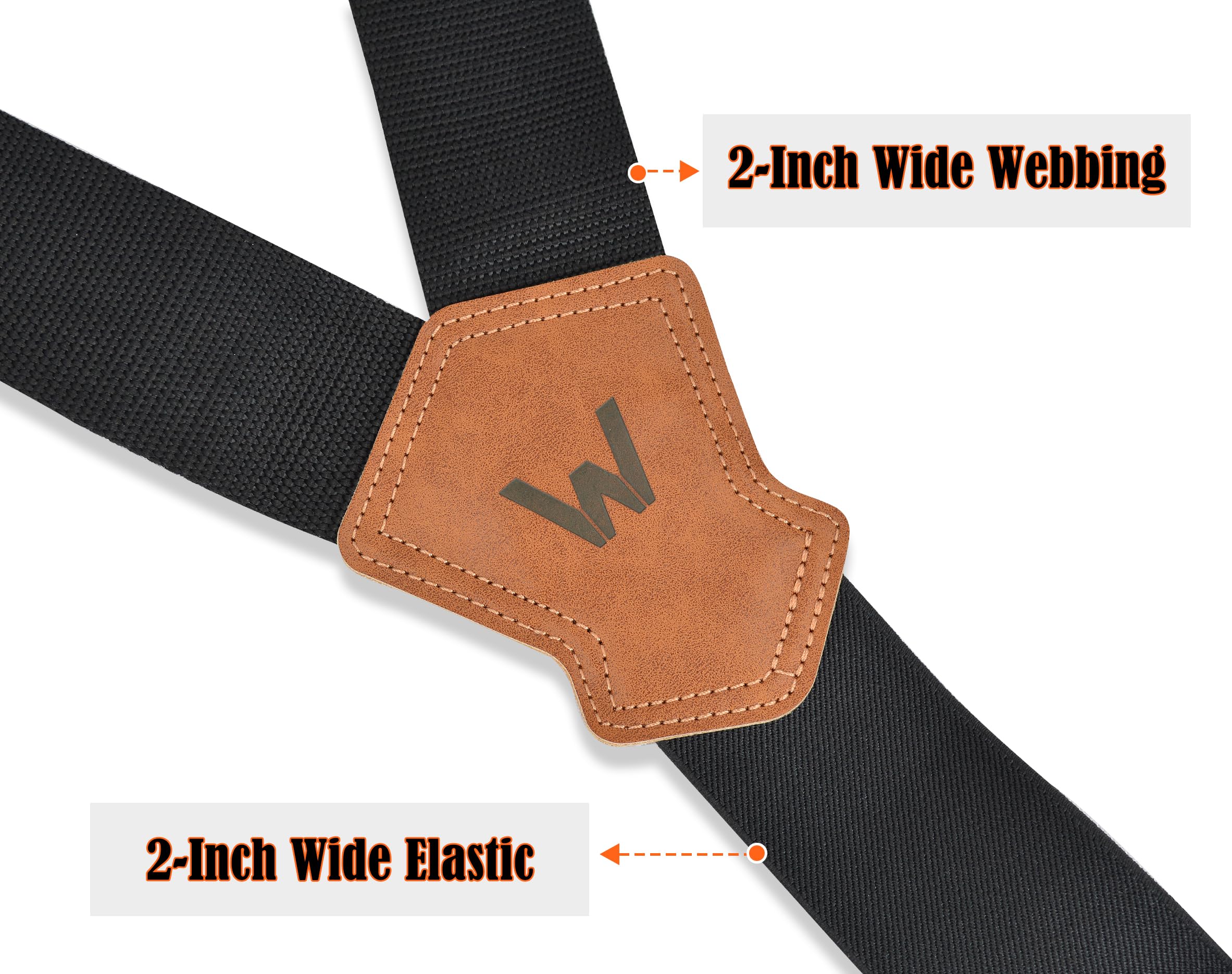 WELKINLAND 2Inch Y-Back Mens Suspenders, Heavy-Duty Suspenders Y Back, Wide Mens Suspender Hooks for Jeans Heavy Duty, Black Men Suspender Pants