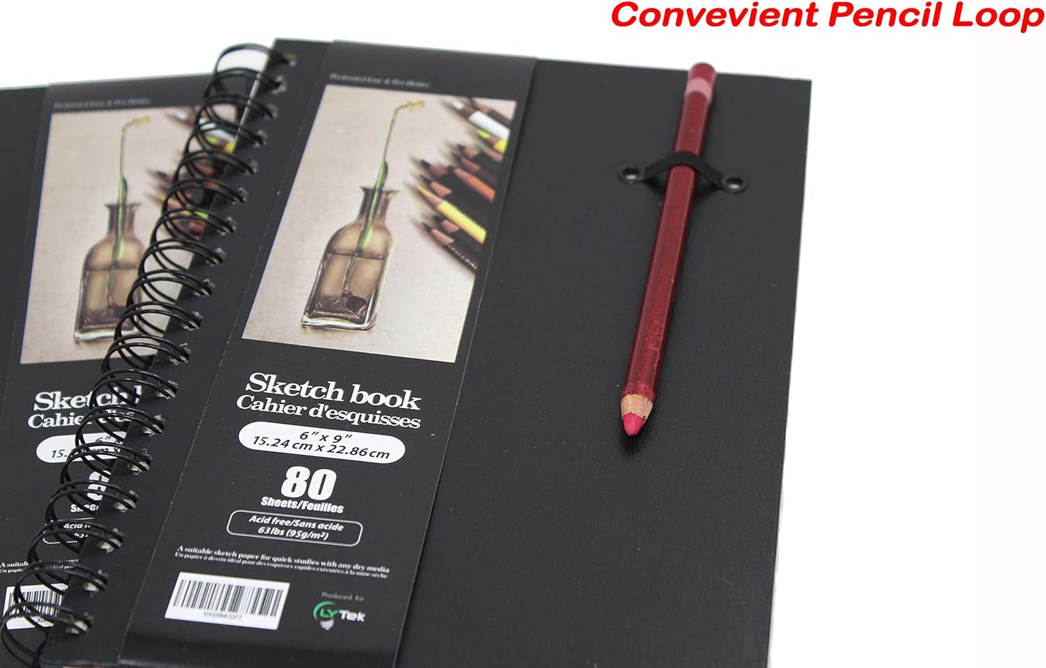 LYTek Hardcover Sketch Book,2 Pack 6"x9"Premium Sketchbook with Spiral Wire and Pencil Loop,Total 160 Sheets of Sketch Pad,Acid Free Drawing Paper, Perfect for Pen,Colored Pencil,Pastel and Graphite.: Arts, Crafts & Sewing