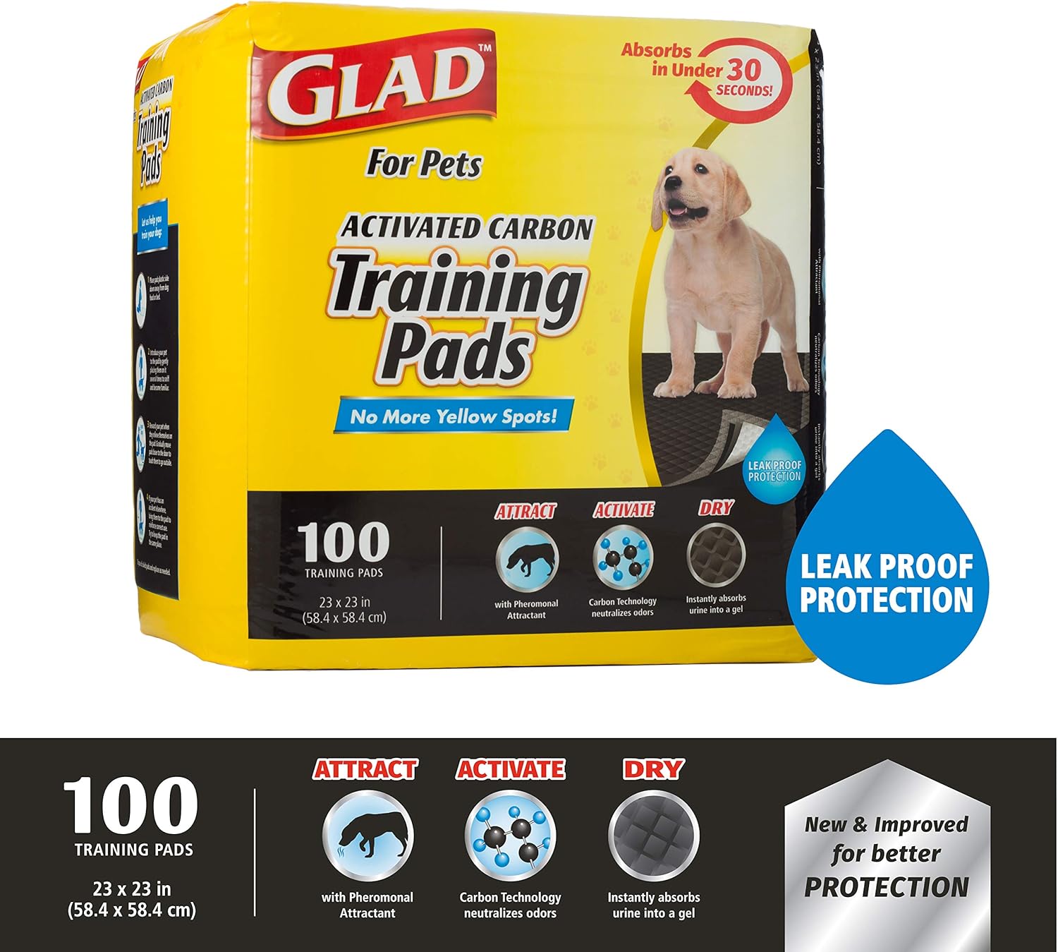 Glad for Pets Black Charcoal Puppy Pads | Puppy Potty Training Pads That ABSORB & NEUTRALIZE Urine Instantly | New & Improved Quality, 100 count : Pet Supplies
