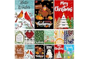 LUMIFAN Seasonal Garden Flags Set of 12, Double Sided12x18 Inch Yard Flags, Small Garden Flags for Outside, Christmas Garden Flag, Fall Winter Halloween Outdoor Flag, Holiday Garden Decor for All Season