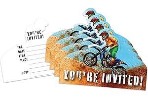 BIRTHDAY GALORE Dirt Bike Motorcross Racing Mortorbike Birthday Party Invites For Boys - 20 Count of 4 x 6 Inch Double Sided Fill-In Invitations With Wet To Seal Envelopes