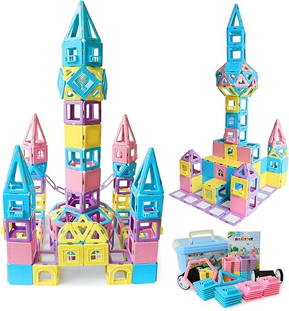 Amazon Magblockマグネットブロックマグネットおもちゃ男の子と女の子のユニバーサル想像力と創造性を育む知的なおもちゃホリデーギフト立体パズルstemおもちゃ103pcs 立体パズル おもちゃ