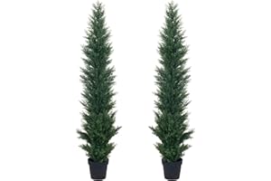 HAIHONG 2 Packs 5ft Artificial Cedar Topiary Trees - Fake Boxwood Topiary Cypress Trees Potted Plants, Artificial Plants Shrubs for Home Indoor Outdoor Garden Porch Decor