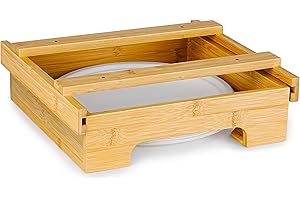 efluky Paper Plate Dispenser, Bamboo Paper Plate Dispenser Under Cabinet, Kitchen Counter Vertical Paper Plate Holder for 9 inches Plates