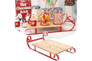 Sunnychicc Christmas Sleigh Hot Chocolate Bar Decor Red Christmas Hot Cocoa Wood Tray Holder Box Decorative Farmhouse Coffee Station Organizer for Xmas Home Office Kitchen Winter Gift Holiday Party